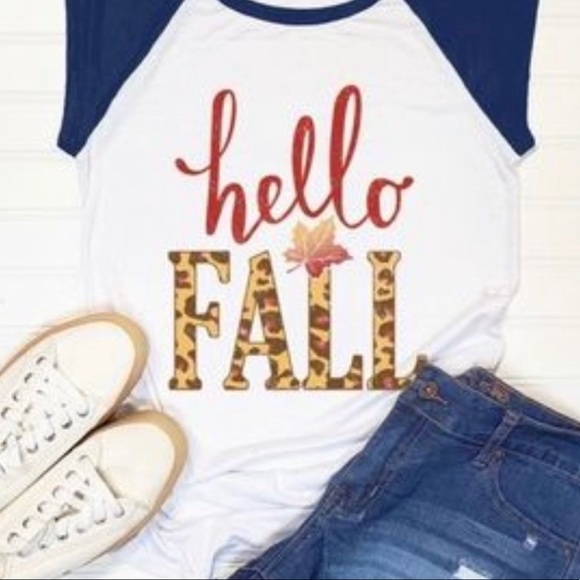 Navy Raglan Tee “Fall Graphic T-Shirt” - Picture 1 of 9